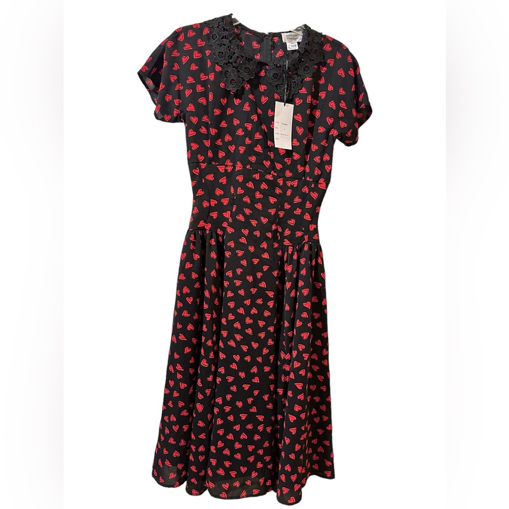 NWT Unique Vintage Heart Retro Midi Dress, Sz S/4